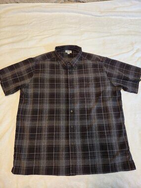 Haggar Cool 18 Tec Shirt Men's XXL Black Plaid Short Sleeve Button Polyester